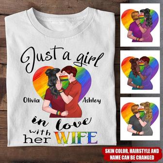 Just A Girl In Love With Her Wife Custom T-Shirt - LGBT Gift - Thegiftio UK