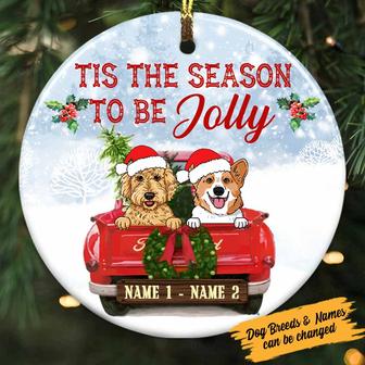 Personalized Dog Red Truck Jolly Christmas Circle Ornament - Thegiftio