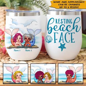 Mermaid Resting Beach Face Custom Wine Tumbler - Thegiftio UK