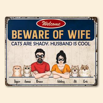 Cat Beware Of Wife Personalized Metal Sign - Cat Lovers Gift - Thegiftio UK
