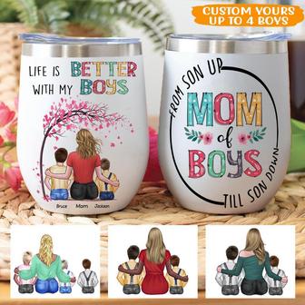 Mom Of Boys Custom Wine Tumbler - Gift for Mom From Sons - Thegiftio UK