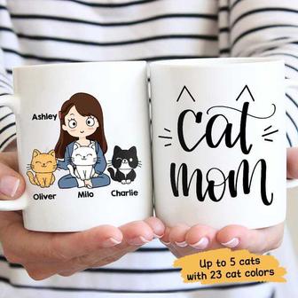 Cat Mom Chibi Girl And Sitting Cat Custom Mug - Gift for Mom - Thegiftio UK