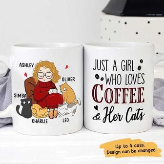 Chibi Coffee Girl And Her Cats Custom Mug - Cat Lovers Gift - Thegiftio UK