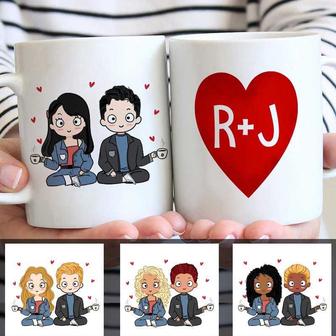 Chibi Couple Love Heart Initial Custom Mug - Gift for Him - Thegiftio UK