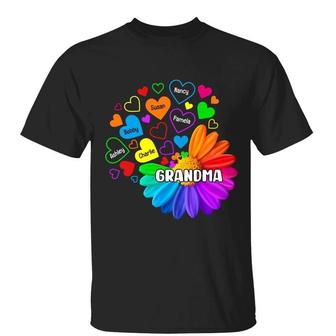 Grandma Colorful Daisy Flower Hearts Custom T-Shirt - Thegiftio UK