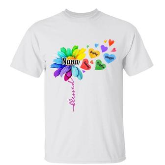Grandma Colorful Flower Dandelion Flying Hearts Custom Shirt - Thegiftio UK