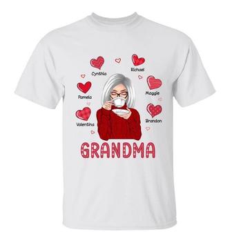 Grandma Red Pattern Hearts Custom T-Shirt - Gift for Grandma - Thegiftio UK