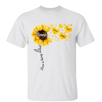 Grandma Sunflower Flying Hearts Custom T-Shirt - Thegiftio UK