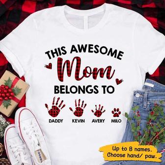 Mom Belongs To Kids and Pet Red Plaid Custom T-Shirt - Gift - Thegiftio UK