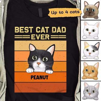 Best Cat Dad Mom Peeking Retro Custom T-Shirt - Thegiftio UK