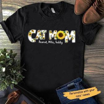 Cat Mom Sunflower Slogan Personalized T-Shirt - Gift for Mom - Thegiftio UK