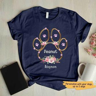 Dog Mom Paw Floral Personalized T-Shirt - Gift for Dog Mom - Thegiftio UK