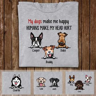 Dogs Make Me Happy Peeking Dog Custom T-Shirt - Thegiftio UK