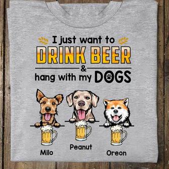 Drink Beer And Hang With My Dogs Custom T-Shirt - Thegiftio UK
