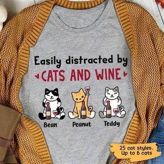 Easily Distracted By Cats And Wine Custom T-Shirt - Gift - Thegiftio UK