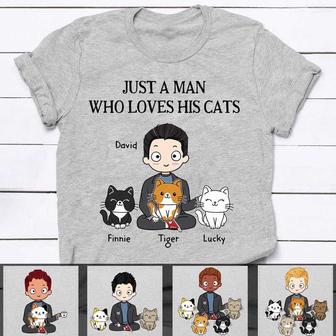 Just A Man Loves Cats Custom T-Shirt - Gift for Cat Lovers - Thegiftio UK