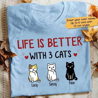 Life Is Better With Cute Cats Custom T-Shirt - Gift for Cats - Thegiftio UK