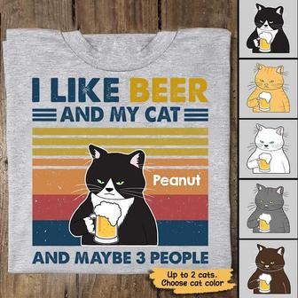 Like Beer And My Cat Retro Custom T-Shirt - Cat Lovers Gift - Thegiftio UK