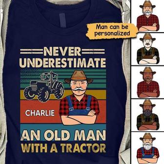 Never Underestimate An Old Man With A Tractor Custom T-Shirt - Thegiftio UK