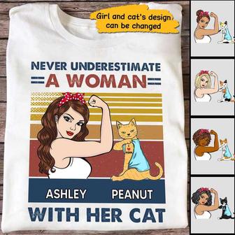 Never Underestimate Strong Cat Mom Custom T-Shirt - Gift - Thegiftio UK
