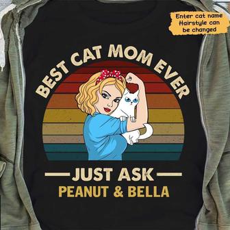 Strong Woman Best Cat Mom Ever Retro Custom T-Shirt - Gift - Thegiftio UK