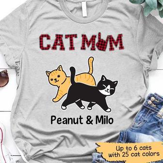 Walking Cat Mom Red Plaid Custom T-Shirt - Gift for Mom - Thegiftio UK