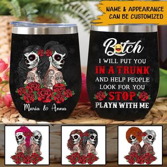 Tattoo Skull Girl Personalized Wine Tumbler - Gift for Her - Thegiftio UK