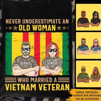Never Underestimated An Old Woman Custom T Shirt - Veteran - Thegiftio UK