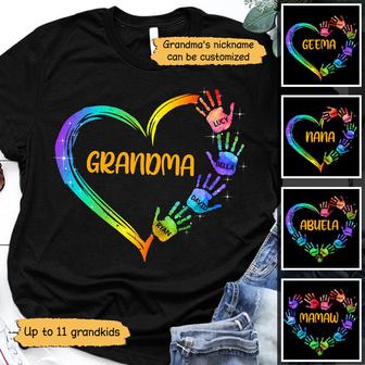Grandma Mom Heart Hand Print Custom T-Shirt - Gift for Mom - Thegiftio UK