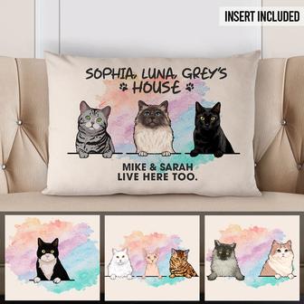 Live Here Too Personalized Pillow - Gift for Cat Lovers - Thegiftio UK