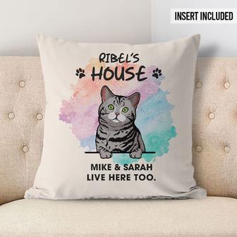 Live Here Too Personalized Pillow - Gift for Cat Lovers - Thegiftio UK
