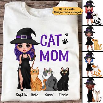 Halloween Cat Mom Witch Doll Custom T-Shirt - Gift for Mom - Thegiftio UK