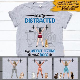 Easily Distracted By Weight Lifting Custom T-Shirt - Thegiftio UK