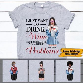 I Just Want To Drink Wine Custom T-Shirt - Wine Lovers Gift - Thegiftio UK