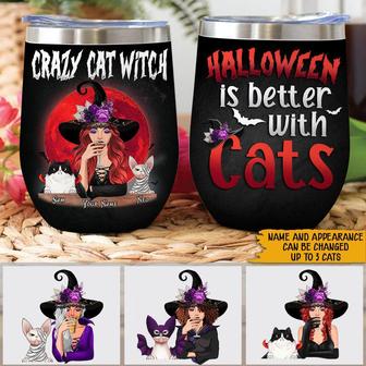 Witch Crazy Cat Personalized Wine Tumbler - Halloween Gift - Thegiftio UK
