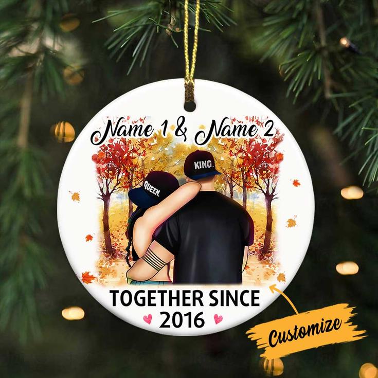 Personalized Couple Fall Together Since Circle Ornament