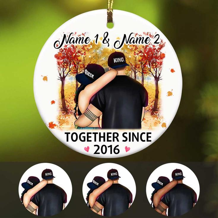 Personalized Couple Fall Together Since Circle Ornament