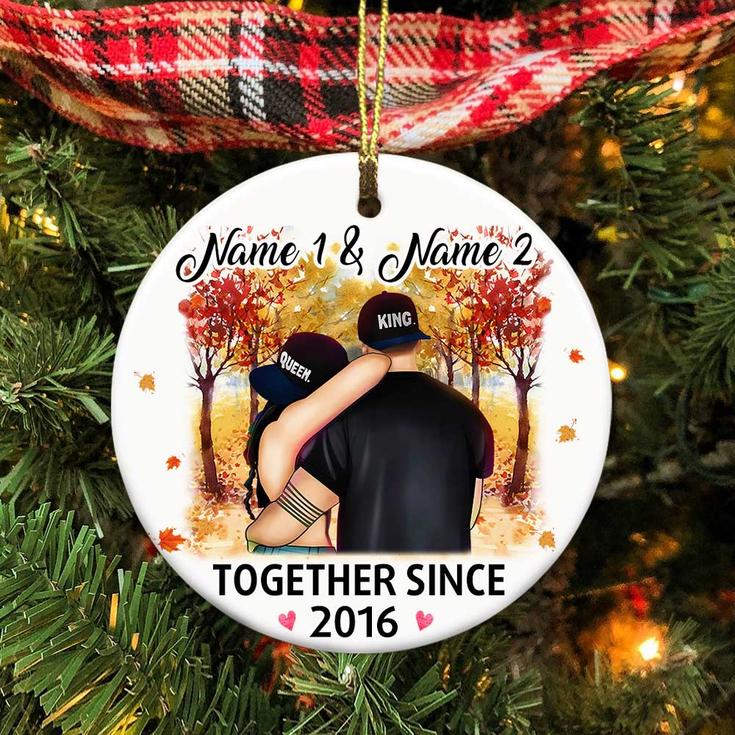 Personalized Couple Fall Together Since Circle Ornament