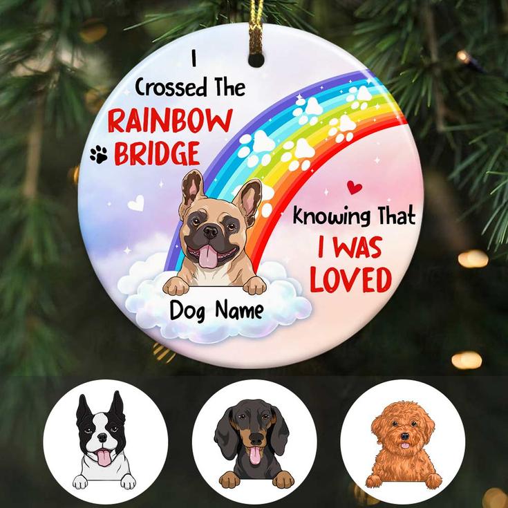 Personalized Dog Loss Gifts, Pet Memorial Gifts, Bereavement Gifts, Dog Rainbow Bridge Christmas Circle Ornament