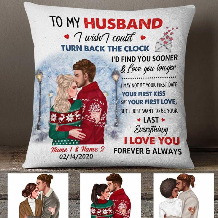 Personalized Gift For Lovers Boyfriend Girlfriend Husband And Wife, Couple Winter Christmas Pillow, To My Husband First Love