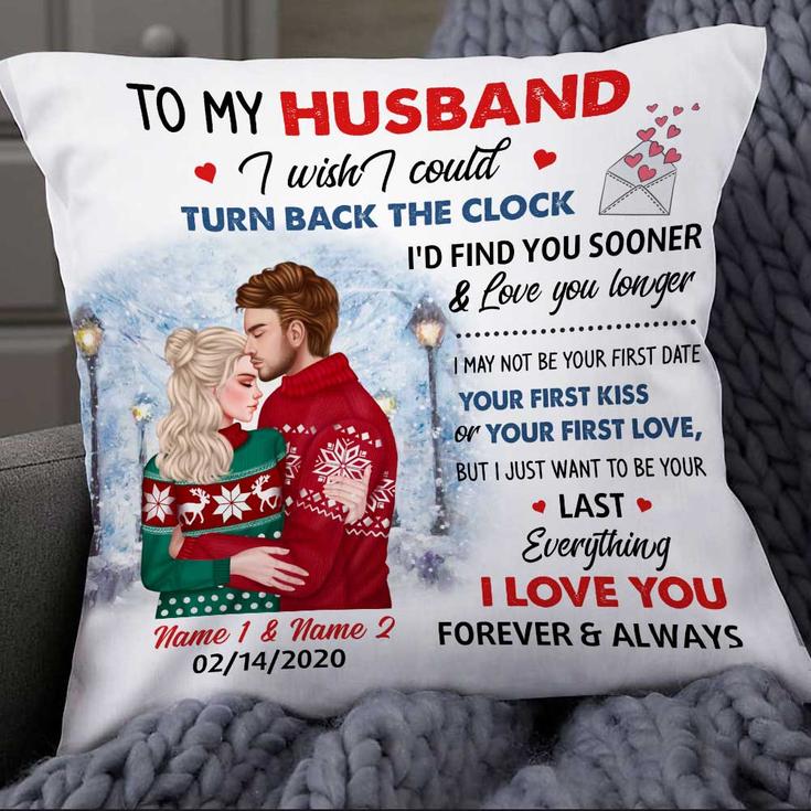 Personalized Gift For Lovers Boyfriend Girlfriend Husband And Wife, Couple Winter Christmas Pillow, To My Husband First Love