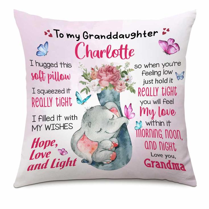 Personalized Mom Grandma Son Daughter Grandson Granddaughter Baby Elephant Pillow