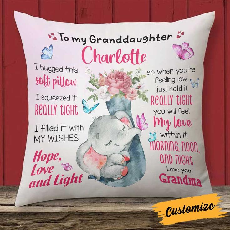 Personalized Mom Grandma Son Daughter Grandson Granddaughter Baby Elephant Pillow