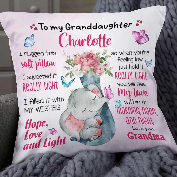 Personalized Mom Grandma Son Daughter Grandson Granddaughter Baby Elephant Pillow