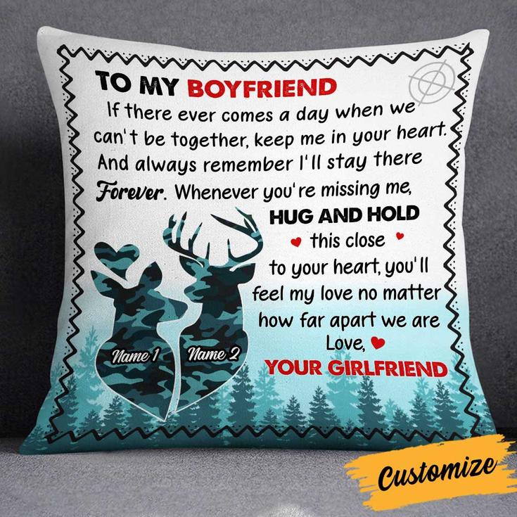 Personalized Hunting Lovers, Gift For Wife Girlfriend, Deer Hunting Husband Boyfriend, Anniversary Gift, Deer Couple Together Pillow