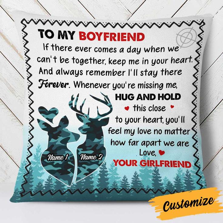 Personalized Hunting Lovers, Gift For Wife Girlfriend, Deer Hunting Husband Boyfriend, Anniversary Gift, Deer Couple Together Pillow