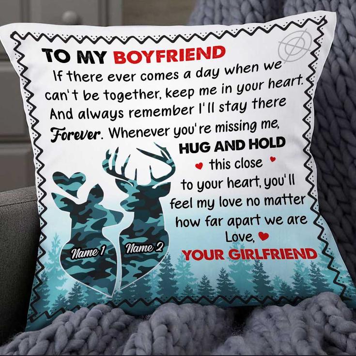 Personalized Hunting Lovers, Gift For Wife Girlfriend, Deer Hunting Husband Boyfriend, Anniversary Gift, Deer Couple Together Pillow