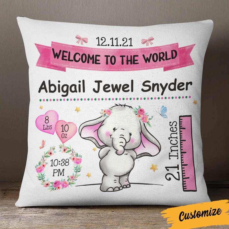 Personalized Elephant Baby Mom Grandma Son Grandson Daughter Granddaughter Pillow