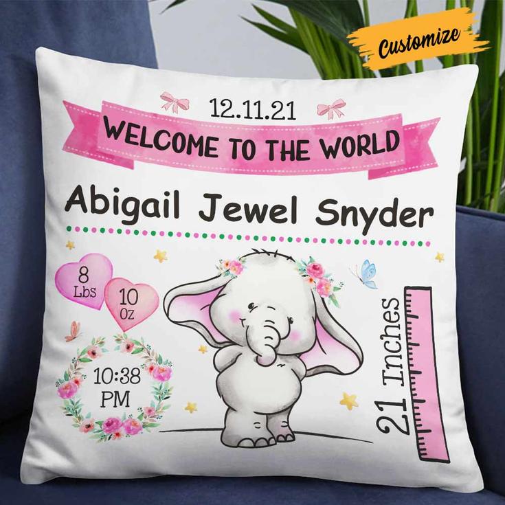 Personalized Elephant Baby Mom Grandma Son Grandson Daughter Granddaughter Pillow