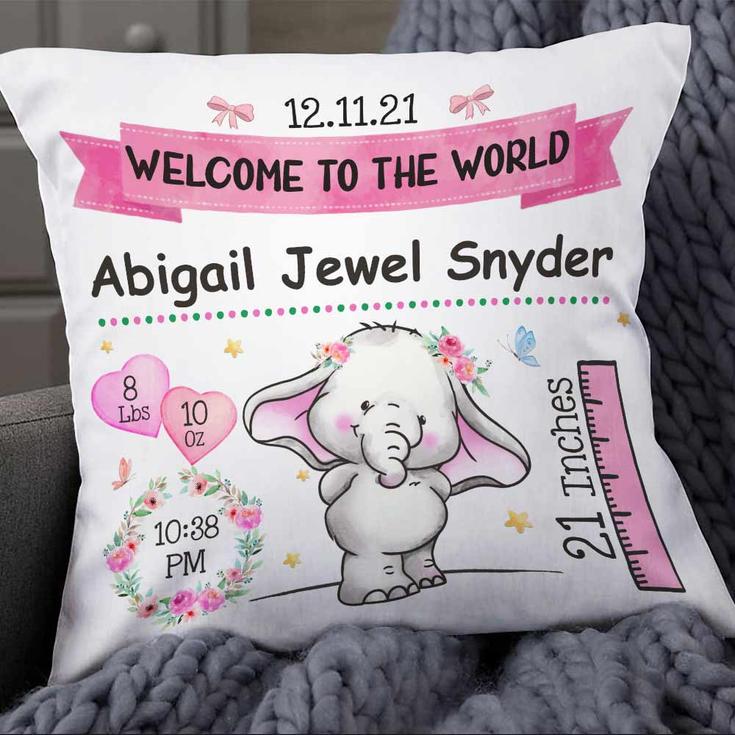 Personalized Elephant Baby Mom Grandma Son Grandson Daughter Granddaughter Pillow